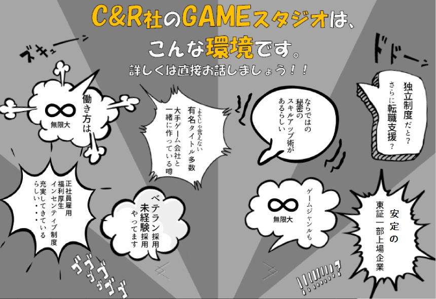 C&R社のGAMEスタジオはこんな環境です。詳しくは直接お話しましょう！！