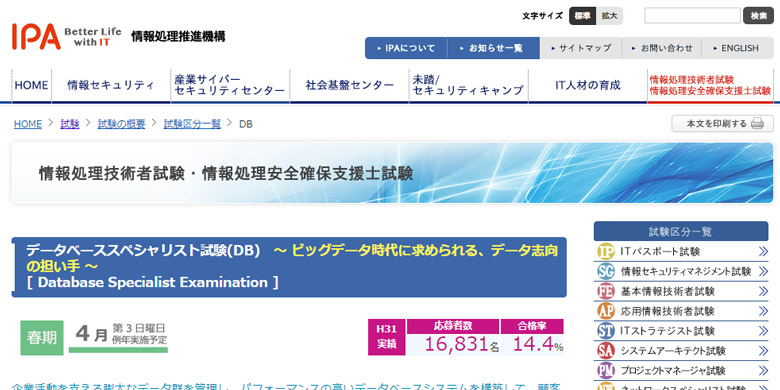 データスペシャリスト試験