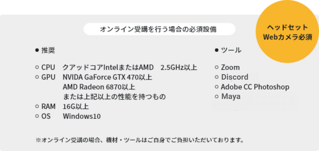 オンライン受講を行う場合の必須設備