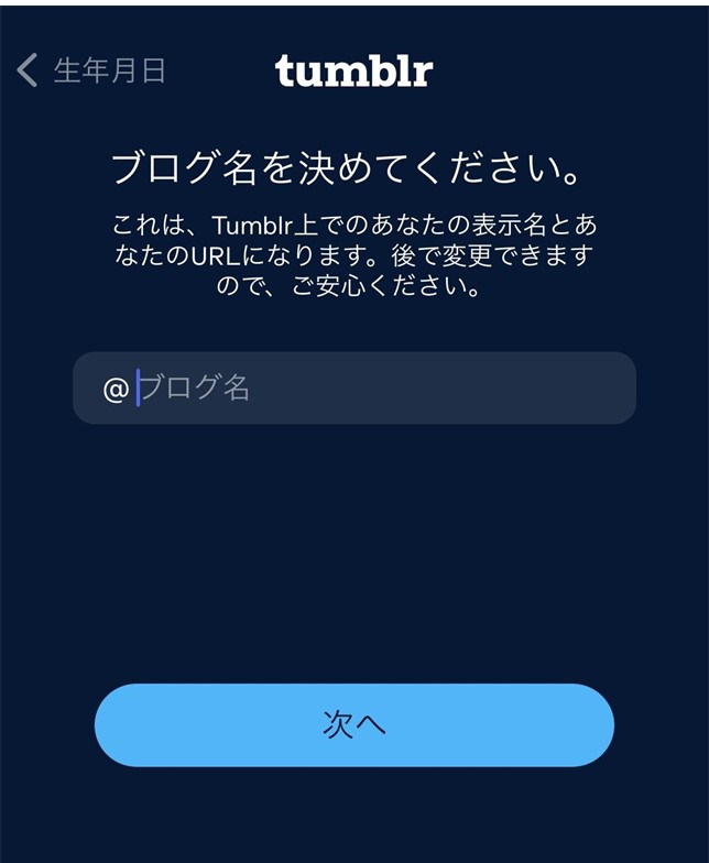 Tumblrについて_ブログ名の入力