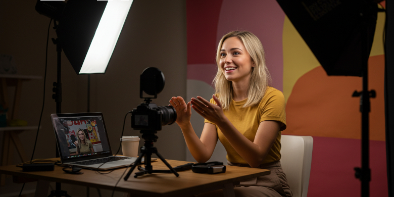 ライブ配信を行う女性