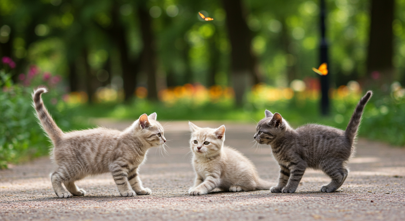 AIで生成した公園で遊ぶ子猫